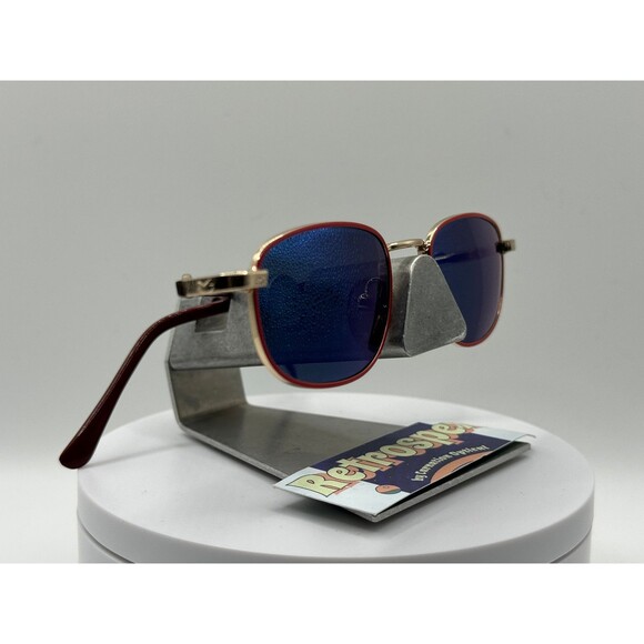 Vintage Eyeglasses NOS Small Red Rectangle Metal Blue Mirror POLARIZED Lens 00s - Picture 3 of 10